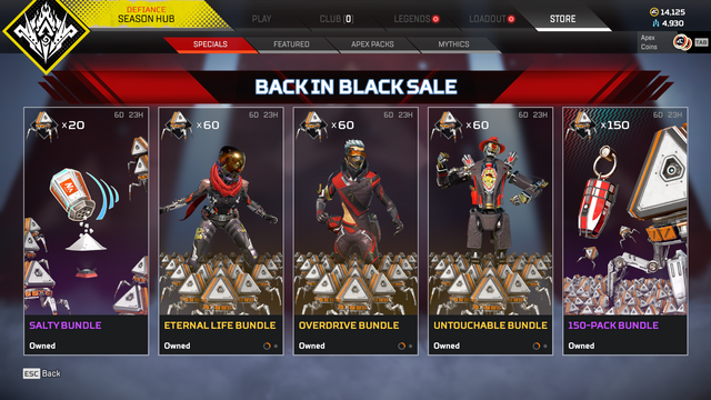 《Apex英雄》开启“回归黑色”特卖活动  旧皮肤新颜色