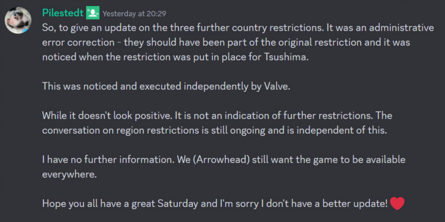 《绝地潜兵2》总监：仍希望游戏能够在所有地区可玩